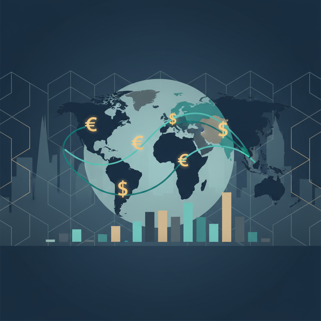 Globe with currency symbols representing international money transfers